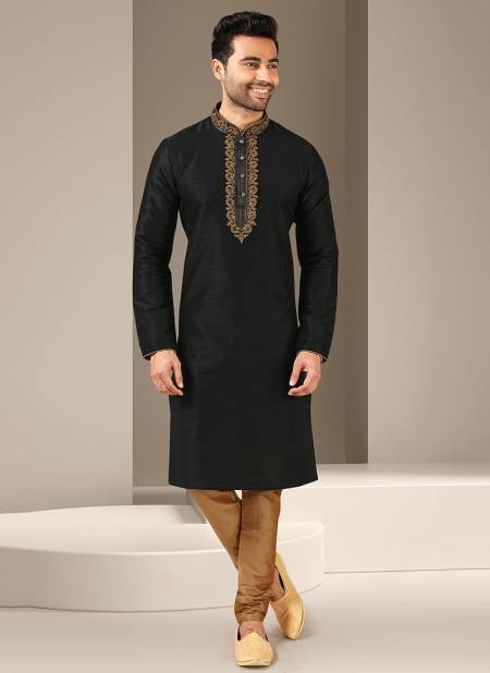 Black Colour New Designer Function Wear Kurta Pajama Mens Collection 1521